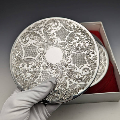 英国ヴィンテージ シルバープレート製 テーブルマット 4枚セット 紙箱入り